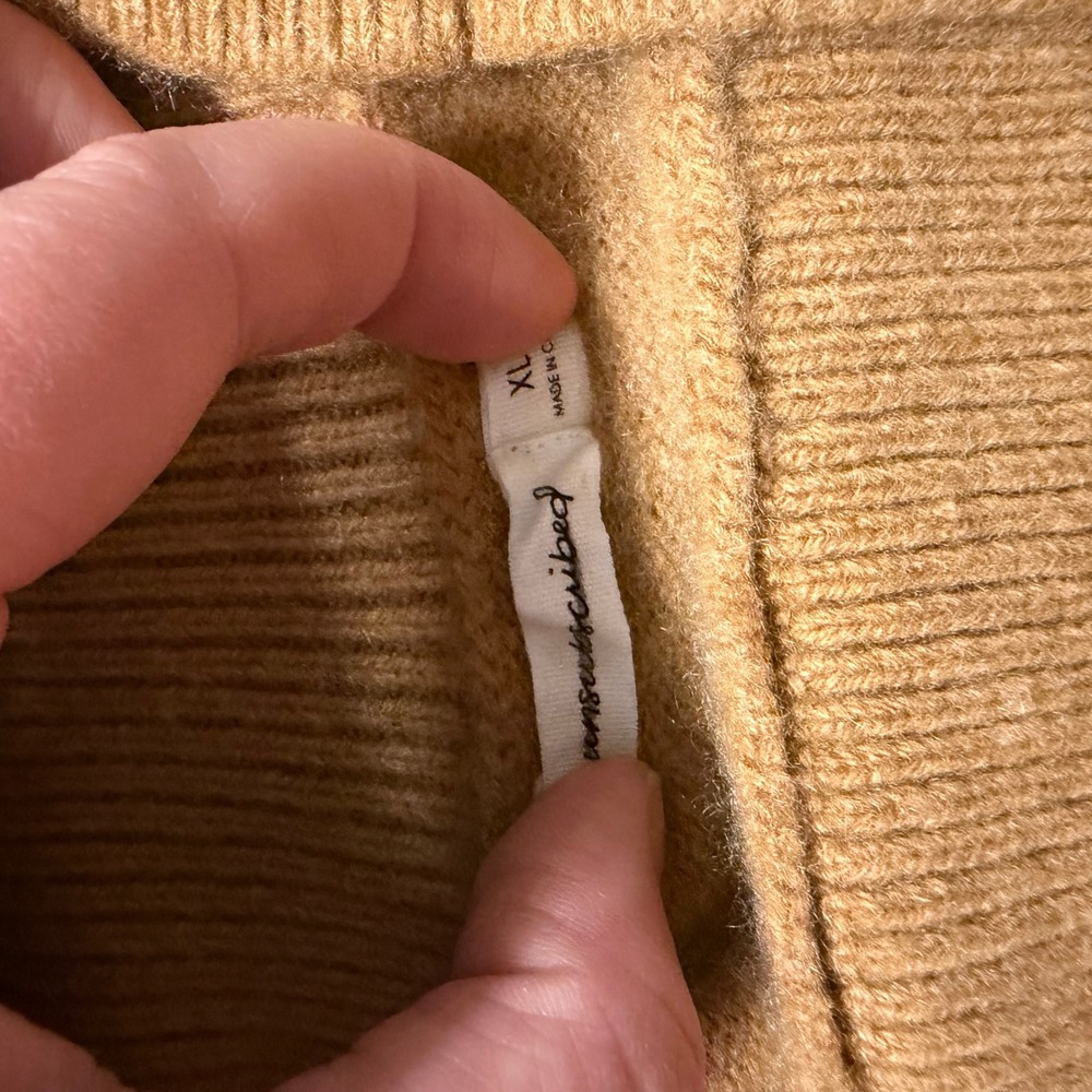 Unsubscribed Cashmere Blend Knit Midi Skirt Camel Brown XL High Waist Side Slit - Picture 6 of 8